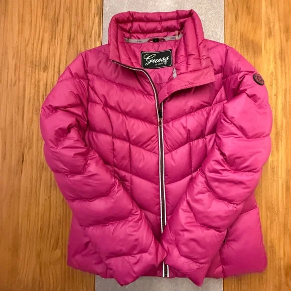 GUESS Puffer Jacket Purple Magenta Quilted Down Blend Puffer Coat Women Med - Picture 4 of 16